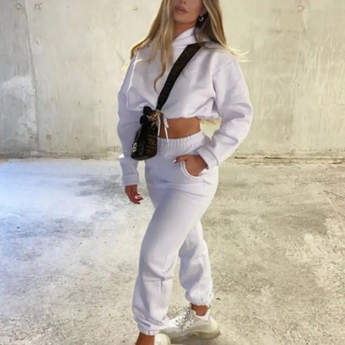 Women’s Winter and Autumn Two-Piece Tracksuit - Oversized Sweatshirt Solid Color Sportswear Hoodie - Warms Hoodies